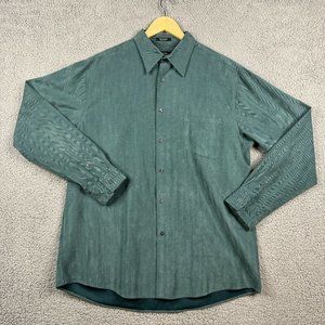 Alfani Shirt Mens Size Large Pine Green Soft Textured Herringbone Button Down